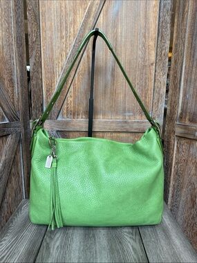 Coach RARE Vintage 2004 Legacy Lime Green Pebbled Leather Shoulder Bag w/Tassel
